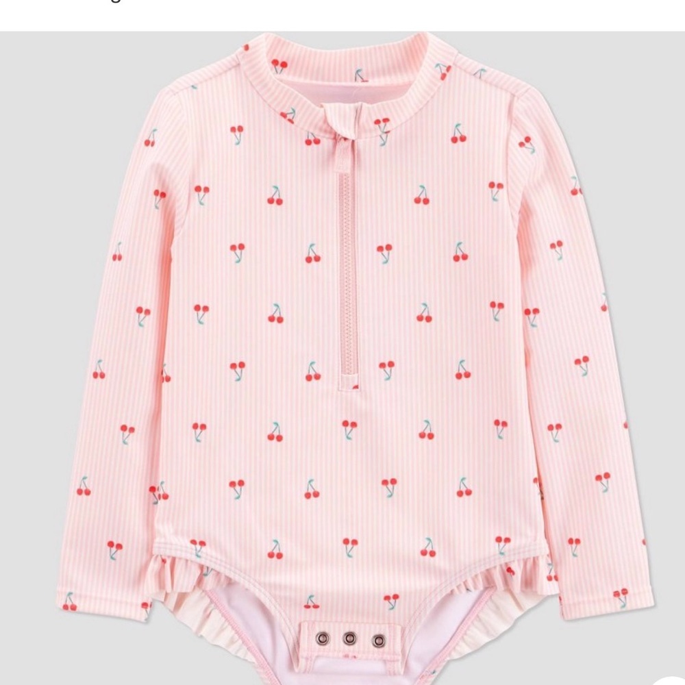 Cherry Print Pink Kids Swimwear